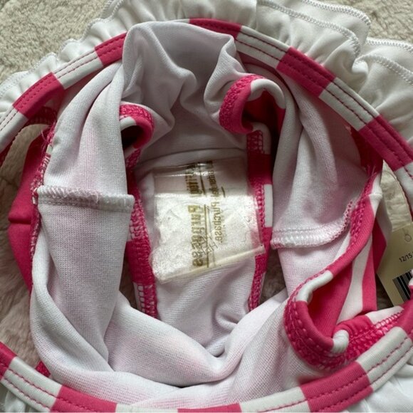 Guess | Pink and Cream Ruffle Striped Floral One piece Swim | Size 12 Months - Picture 8 of 8